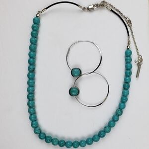 Turquoise Necklace Earrings  Set Beaded Leather Silver Kenneth Cole Adjustable